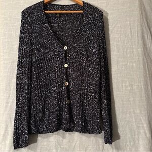 Sigrid Olsen Cardigan Open Woven Knit Long Sleeve Button Up Black Women’s Sz M
